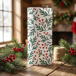 Holiday Berry Botanical Wrapping Paper Roll — Festive Green & Red Gift Wrap-8