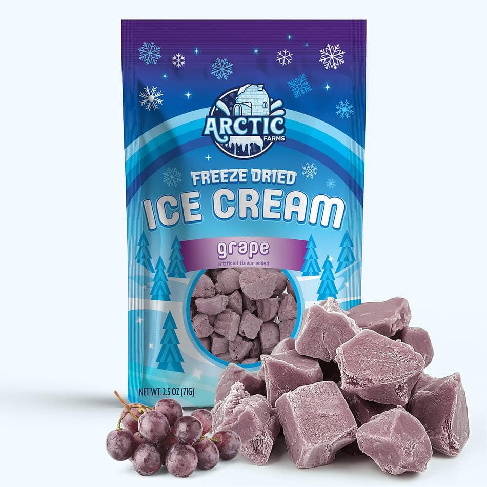 Freeze-Dried Ice Cream Bits, Grape, No-Melt Crunchy Snack, Shelf-Stable, Large Resealable Bag (2.5 oz)