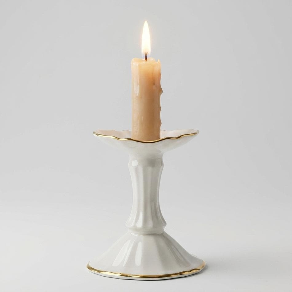 Porcelain Candlestick Holders, Lenox Symphony Ivory & 24K Gold Trim, Elegant Taper Candle Decor, Set of 2, 4.25 in