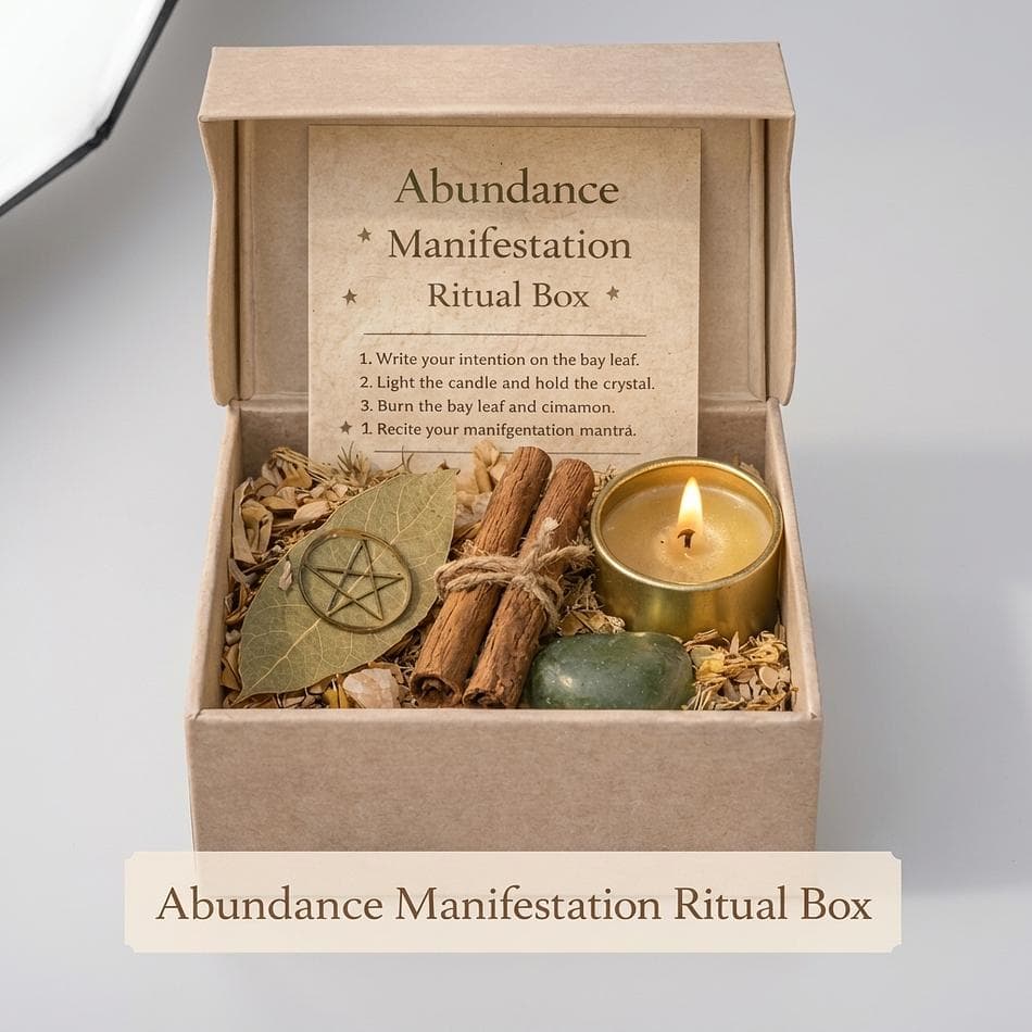 Abundance Manifestation Ritual Kit Box, Intention-Setting Tools, Prosperity & Wealth Focus, Gift Set (Contents Listed)