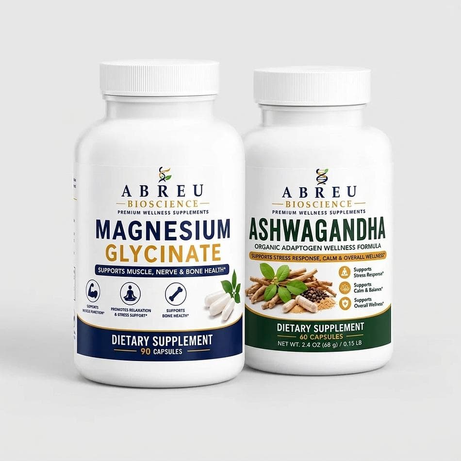 Magnesium Glycinate + Ashwagandha Bundle, Organic Ashwagandha w/ Black Pepper, Calm & Sleep Support, 30-Day Kit (90+60 Caps)