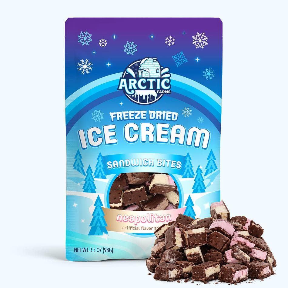 Freeze-Dried Ice Cream Sandwich Bites, Neapolitan, Real Ice Cream, Crunchy No-Melt Snack, Medium Resealable Bag (3.5 oz)