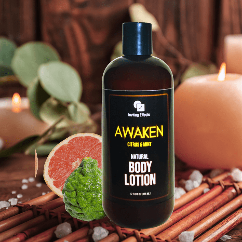 Natural Body Lotion, Bergamot Grapefruit Orange Peppermint, Deep Hydration, Non-Greasy, AWAKEN 12 oz Push Cap