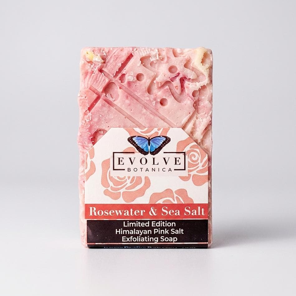 Sea Salt Soap Bar, Rosewater & Geranium, Himalayan + Dead Sea Salt, Gentle Exfoliation, 5–5.5 oz Hand & Body Bar