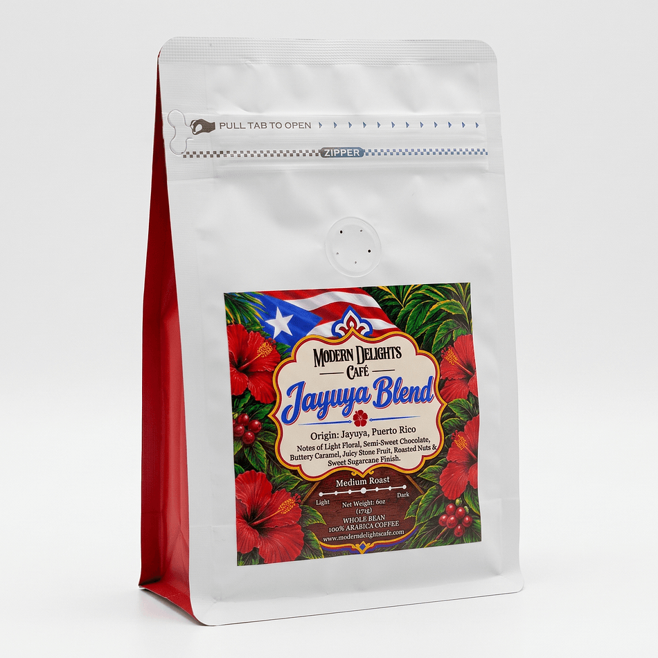 Puerto Rican Medium Roast Coffee, Jayuya Blend Arabica, Floral Chocolate Caramel Notes, 6 oz Bag, Whole Bean or Ground