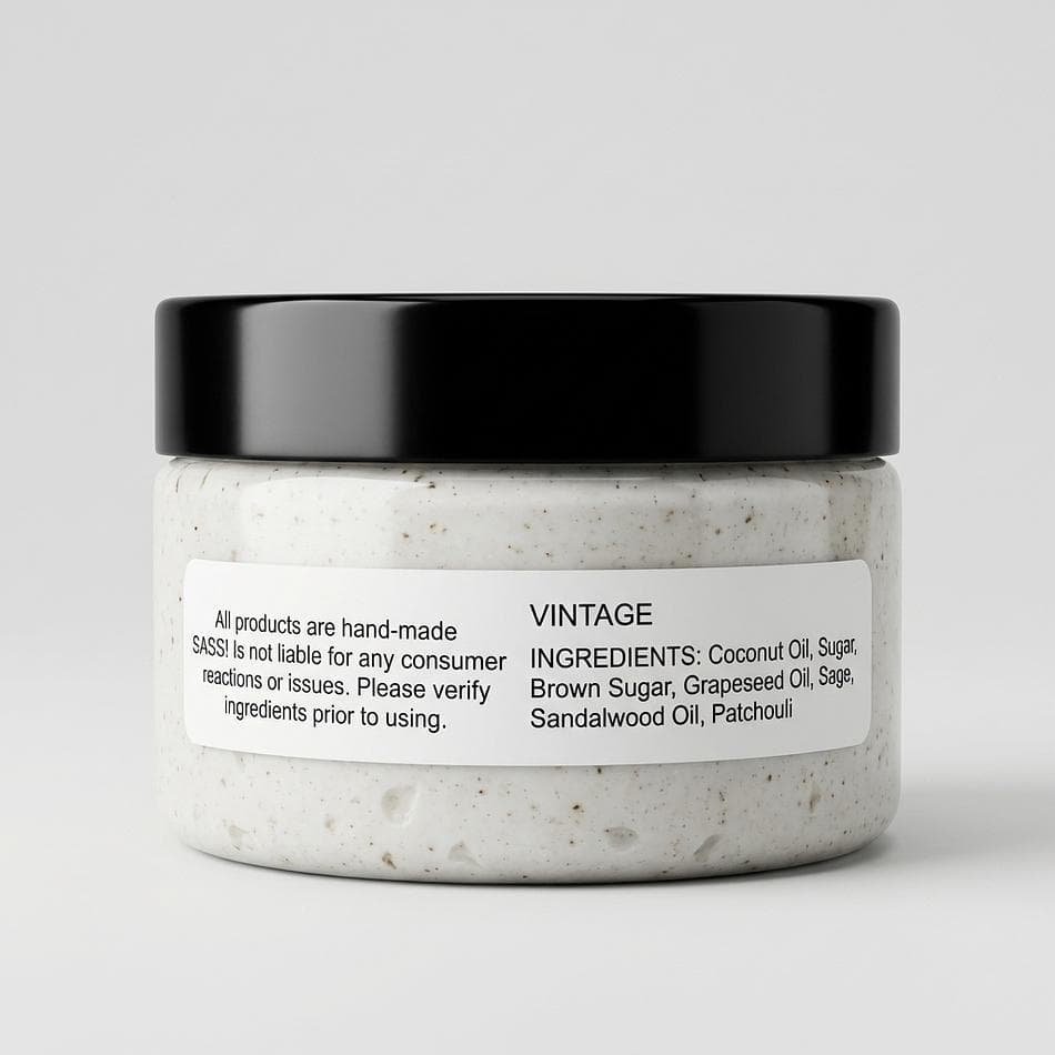 Sugar Body Scrub, Coconut Oil & Brown Sugar, Sandalwood + Patchouli, Soft Smooth Skin, 1 Jar