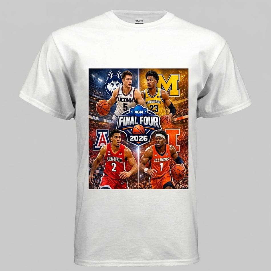 Men’s Graphic T-Shirt, 100% Preshrunk Cotton (Gildan G500), NCAA Final Four Theme, Classic Fit, Sizes S–5XL