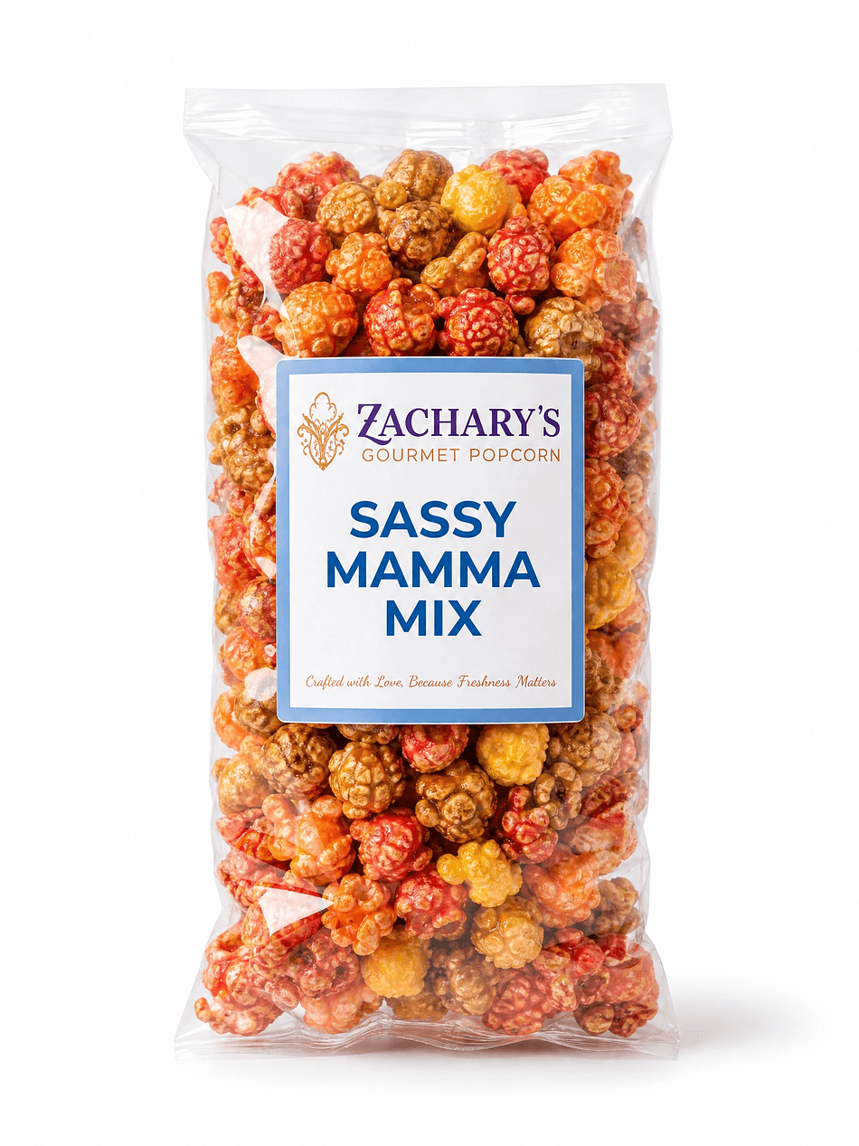 Sassy Mamma Mix, Caramel & Sharp Cheddar + Chili Heat, Sweet & Spicy Snack, Medium Bag  3.5oz / Approx. 3 Cups