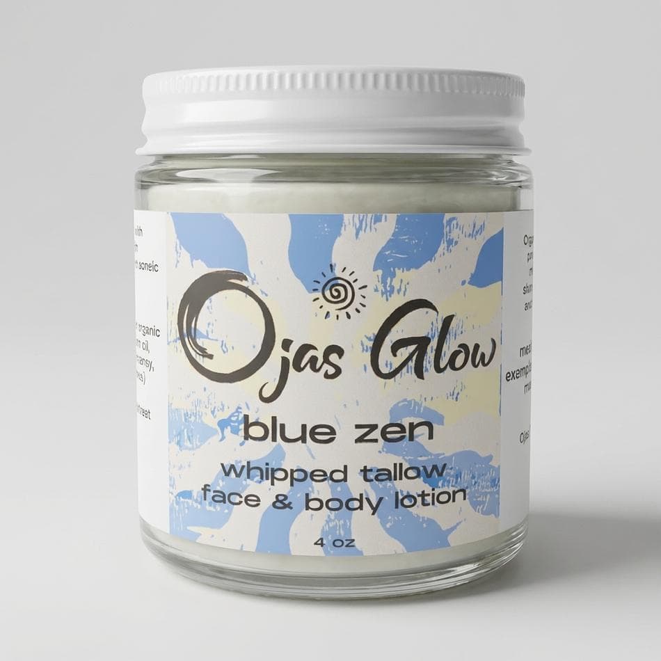 Blue Zen Whipped Tallow Face & Body Lotion, Grass-Fed Tallow + Apricot Kernel Oil, Blue Tansy, Deep Moisture, 1 Jar