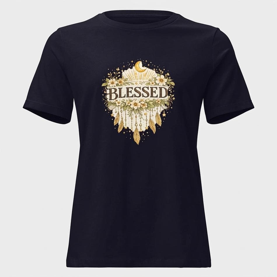 Women’s Christian Graphic T-Shirt, Floral “Blessed” Faith Print, Soft Combed Cotton, Relaxed Fit, S–3XL