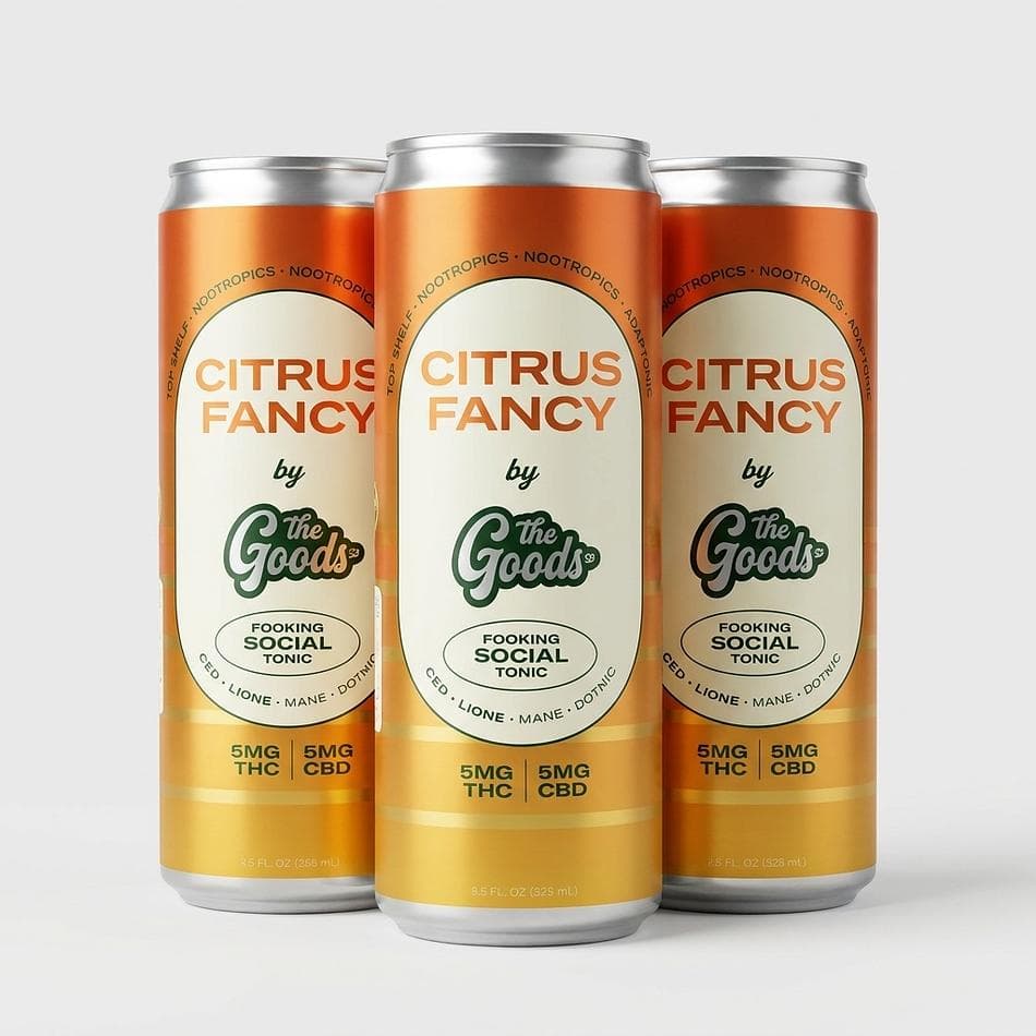 THC + CBD Sparkling Social Tonic, Lion’s Mane, Citrus Flavor, 5mg THC/5mg CBD, Zero Sugar, 12 fl oz Cans (6-Pack)