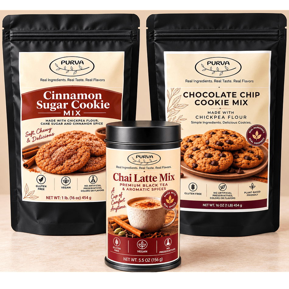 PURVA Tea Time Bundle – Chai Latte + 2 Gluten-Free Cookie Mixes