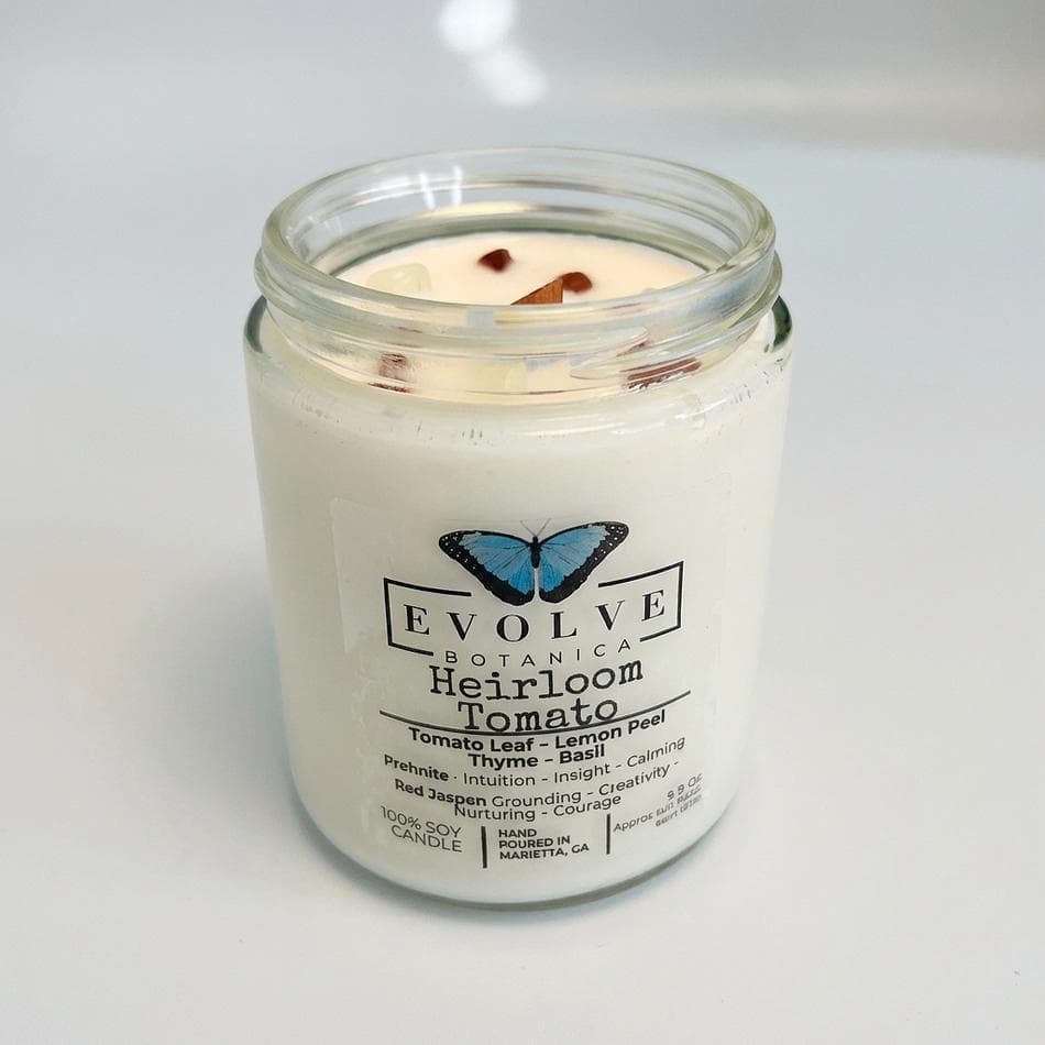 Tomato Leaf Soy Candle, Basil & Thyme, Garden-Fresh Scent, 9oz Jam Jar, 40 Hour Burn, Wood Wick or Cotton Wick