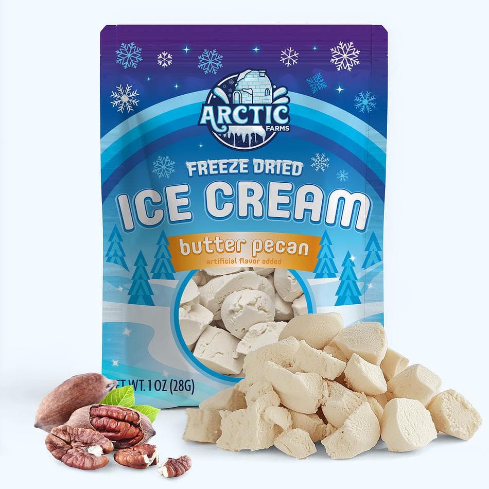Freeze-Dried Ice Cream Bits, Butter Pecan, No-Melt Crunchy Snack, Shelf-Stable, Resealable Bag (1 oz)