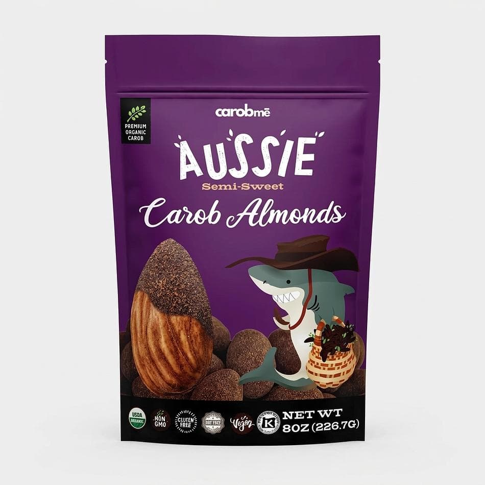Carob Covered Almonds, Organic Carob Powder & Coconut Sugar, Vegan Chocolate Alternative, Caffeine-Free, 8 oz Bag