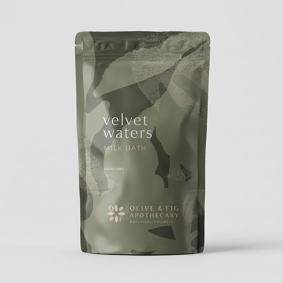 Milk Bath Soak Velvet Waters by Olive & Fig Apothecary, Skin-Softening Relaxing Bath Powder, 1 Pouch