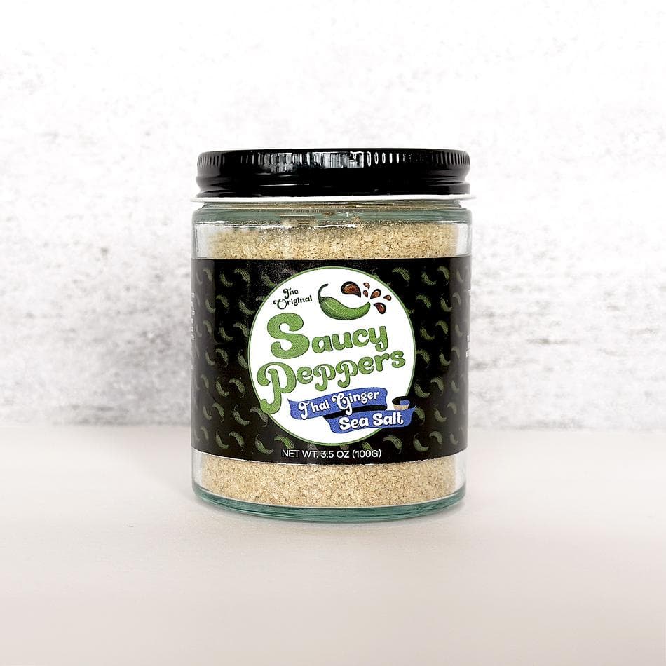 Ginger Infused Sea Salt Flakes, Thai Ginger Finishing Salt, Bright Citrus-Zesty Flavor, Vegan, 3.5 oz Jar