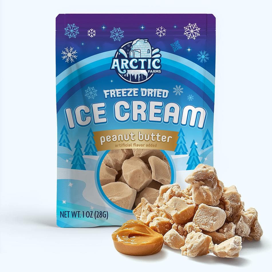 Freeze-Dried Ice Cream Bits, Peanut Butter, No-Melt Crunchy Snack, Shelf-Stable, Resealable Bag (1 oz)