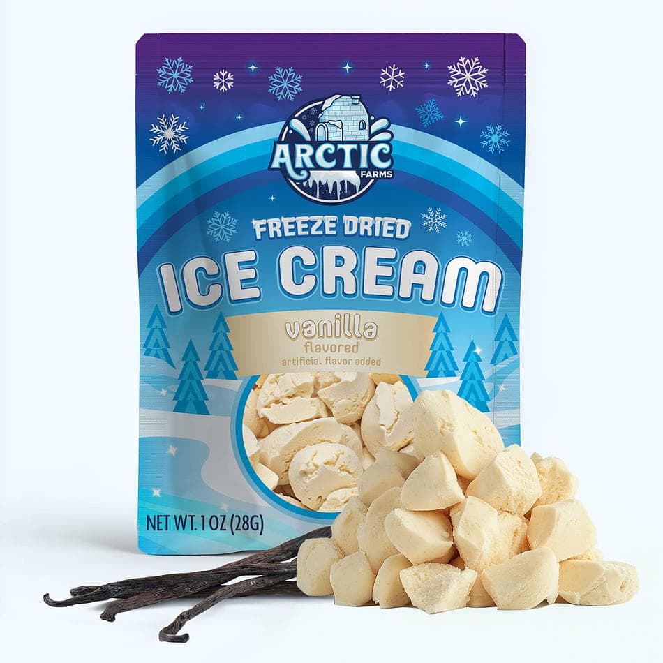 Freeze-Dried Ice Cream Bits, Vanilla, No-Melt Crunchy Snack, Shelf-Stable, Pack of 3 Resealable Bags (1 oz each)