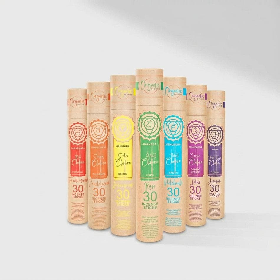 Chakra Incense Sticks, Frankincense/Lotus/Lemongrass, Balance & Harmony, 30-Stick Tube + Ash Catcher, 7 Scents