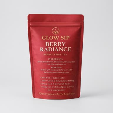 Caffeine-Free Berry Herbal Tea, Strawberry & Blueberry with Hibiscus + Rosehip, Antioxidant Skin Glow, Hot or Iced