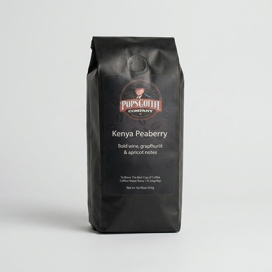 Kenya Peaberry Coffee Beans, Wine & Apricot Notes, Bright Fruity Cup, Air-Roasted, 1 lb Whole Bean or Ground