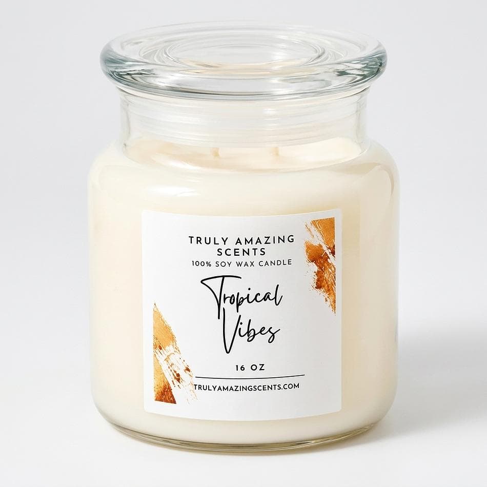 Soy Candle, Coconut Milk & Bamboo, Tropical Pineapple Spearmint, Strong Room-Filling Scent, 16 oz Jar (60–70 hr)