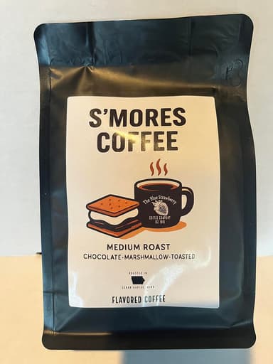 S’mores Flavored Coffee Beans, Chocolate & Marshmallow, Medium Roast, Whole Bean, 8 oz Bag