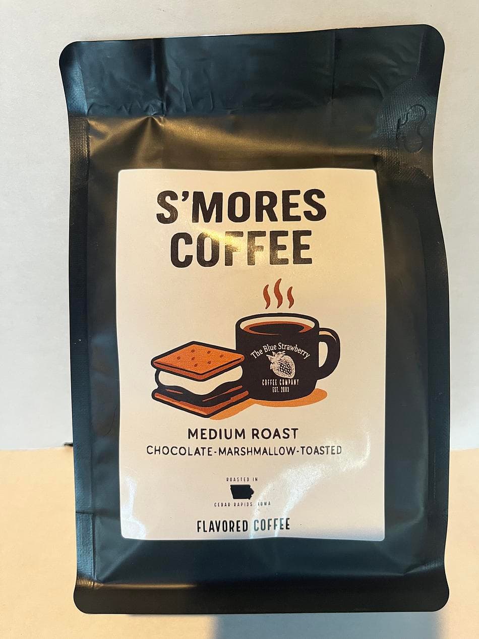 S’mores Flavored Coffee Beans, Chocolate & Marshmallow, Medium Roast, Whole Bean, 8 oz Bag