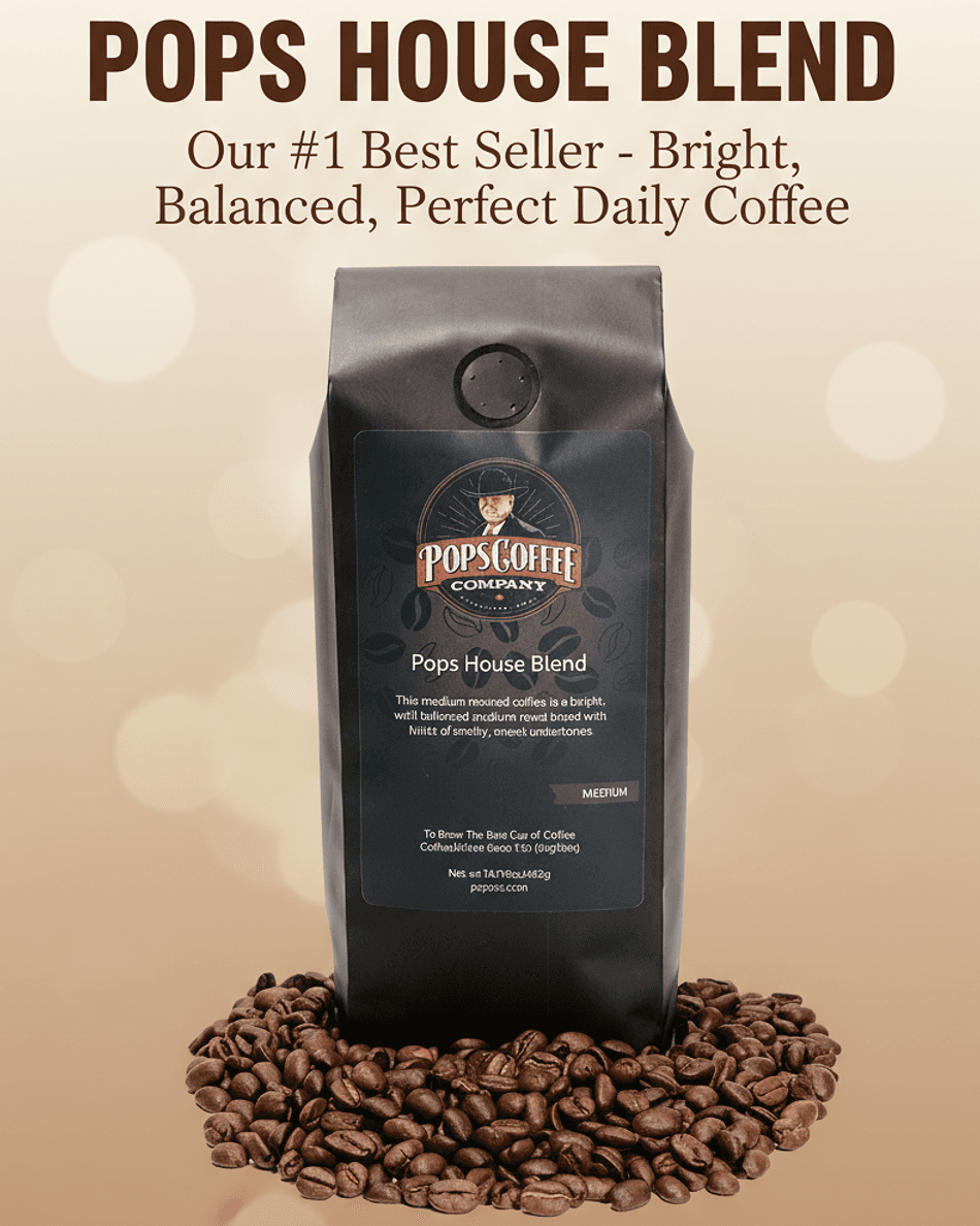 Medium Roast Pops House Blend, Sweet Nutty Smoky Notes, Bright & Smooth Daily Brew, 1 lb Bag (Whole Bean or Ground)