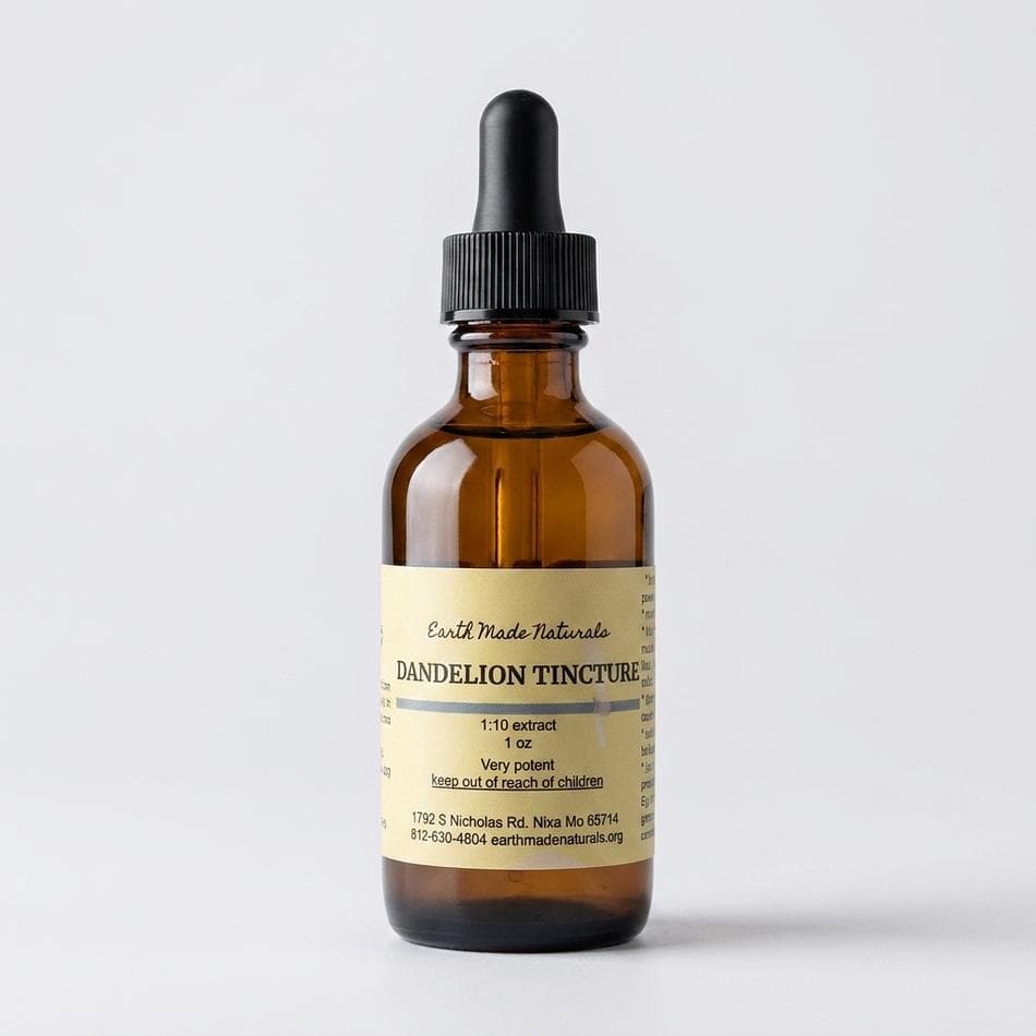 Dandelion Whole Plant Tincture, Flowers Leaves & Root, Digestive & Liver Support, 40% Alcohol, 1 oz or 2 oz Dropper