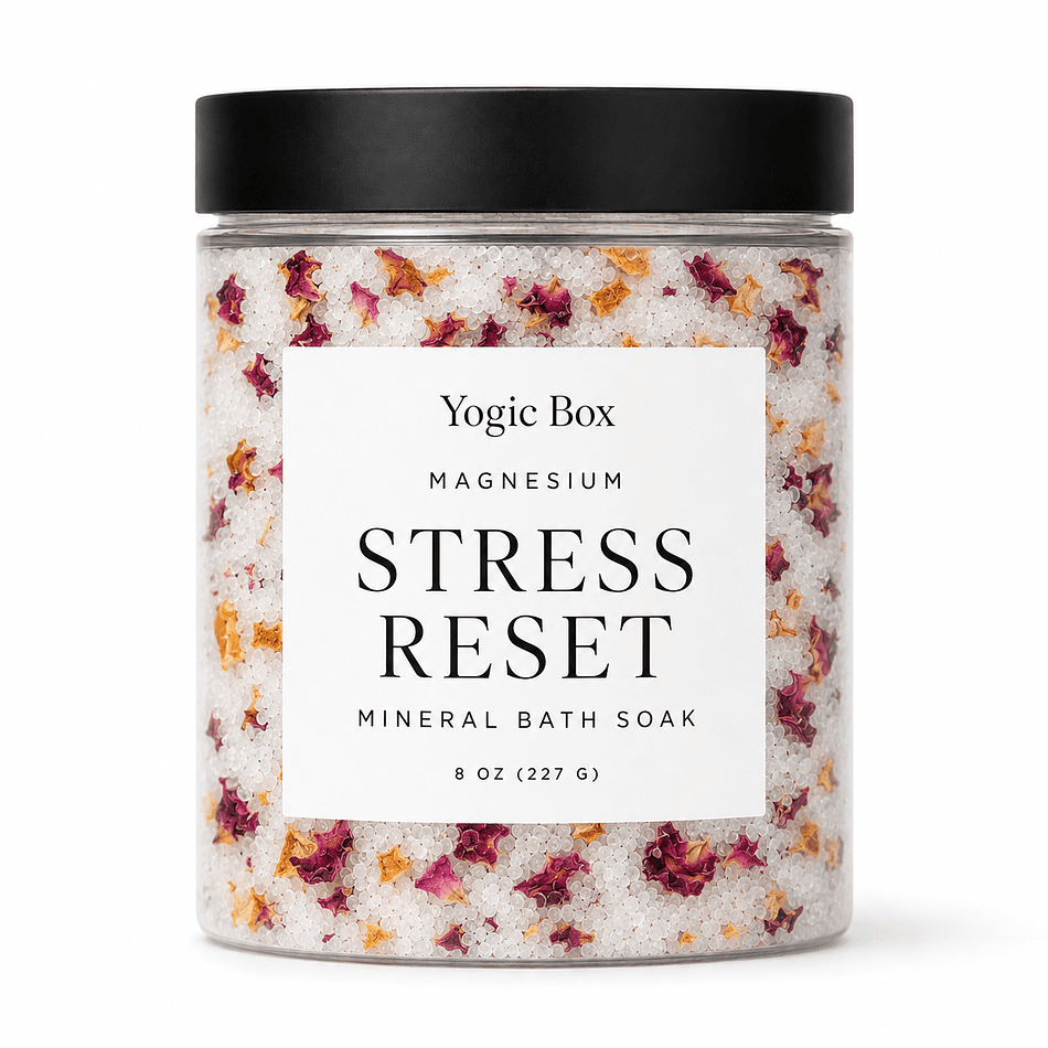 Stress Reset Magnesium Mineral Epsom+Dead Sea Salt Bath Soak, Rose Petals, Orange Peel & Bergamot Essential Oil, Stress Relief & Relaxation, 8 oz Jar