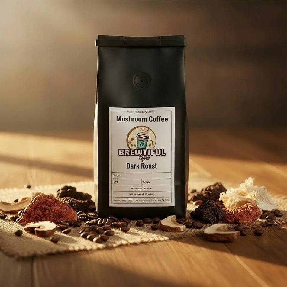 Mushroom Coffee Dark Roast, Lion’s Mane Cordyceps Reishi, Focus & Steady Energy, Ground Coffee, 8 oz Bag