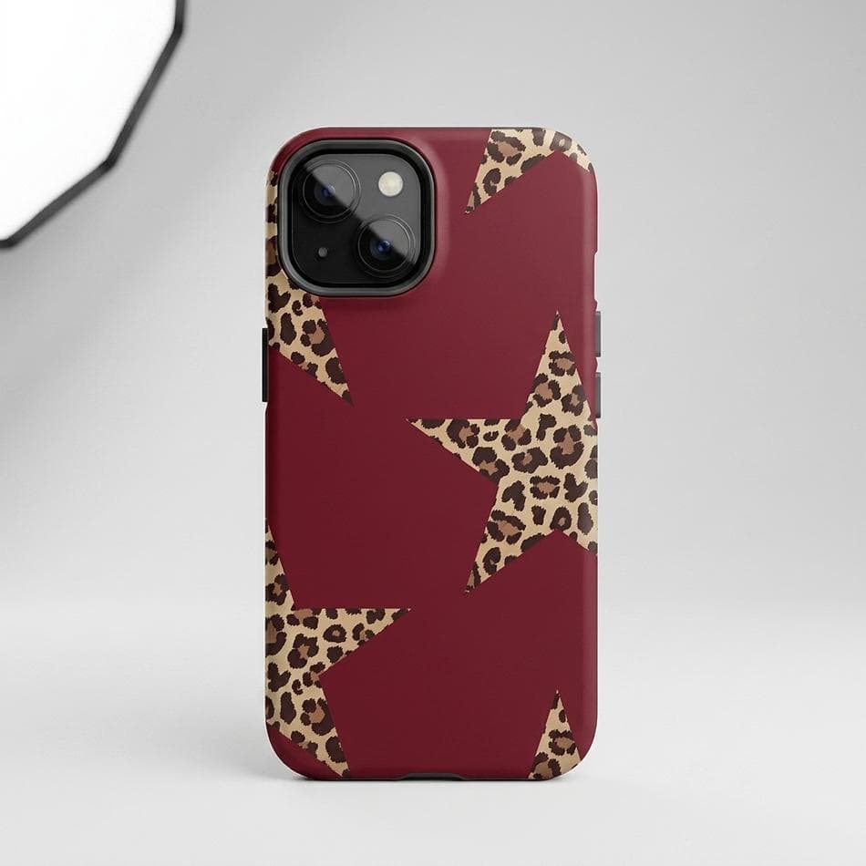 MagSafe iPhone Case, Polycarbonate + TPU, Burgundy Cheetah Star Print, Drop Protection, Matte/Glossy, iPhone 14–17