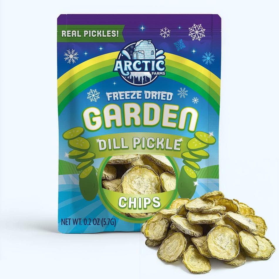 Freeze-Dried Dill Pickle Chips, Less Salty, Tangy Crunchy Pickle Snack, Resealable Bag (0.2 oz)
