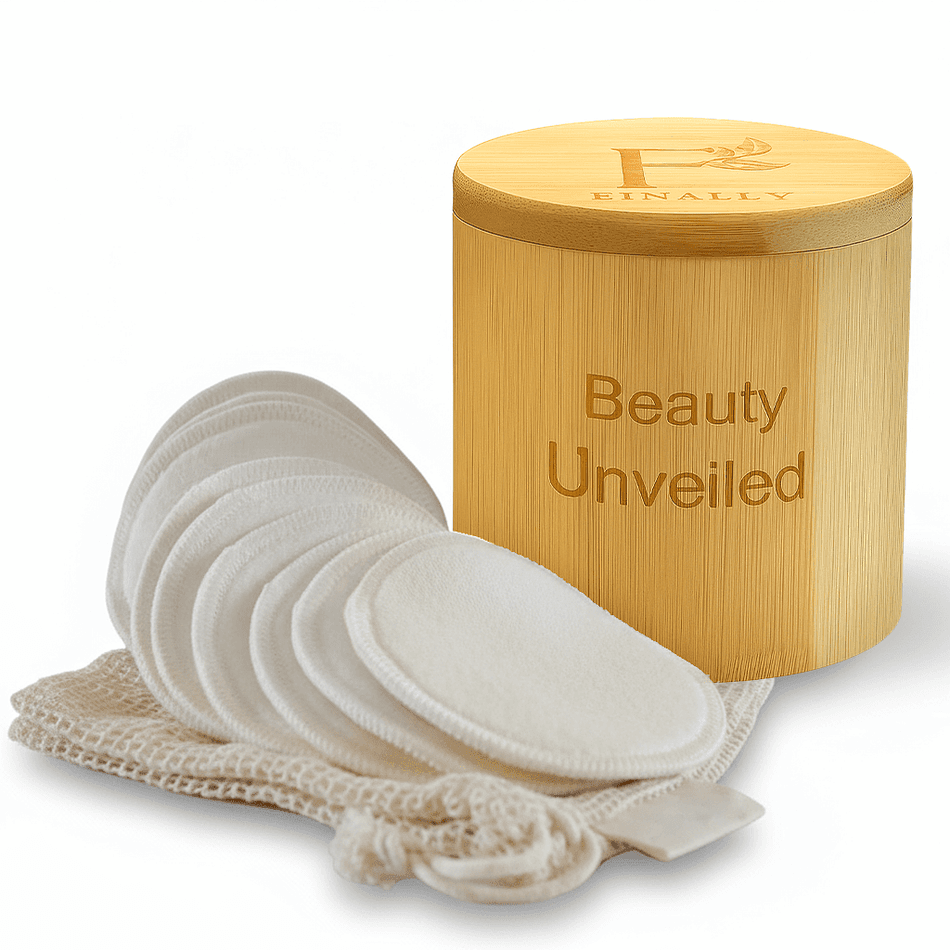Reusable Bamboo Makeup Remover Pads, Organic Bamboo, Gentle Cleansing Cotton Rounds, 12-Pack + Bamboo Storage Box + Mesh Wash Bag