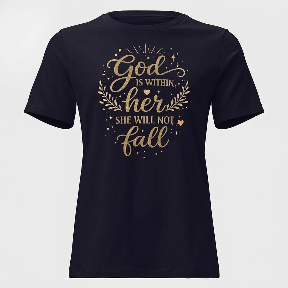 Women’s Relaxed Fit Christian T-Shirt, 100% Ring-Spun Cotton, Psalm 46:5 God Is Within Her Graphic Tee, Sizes S–3XL