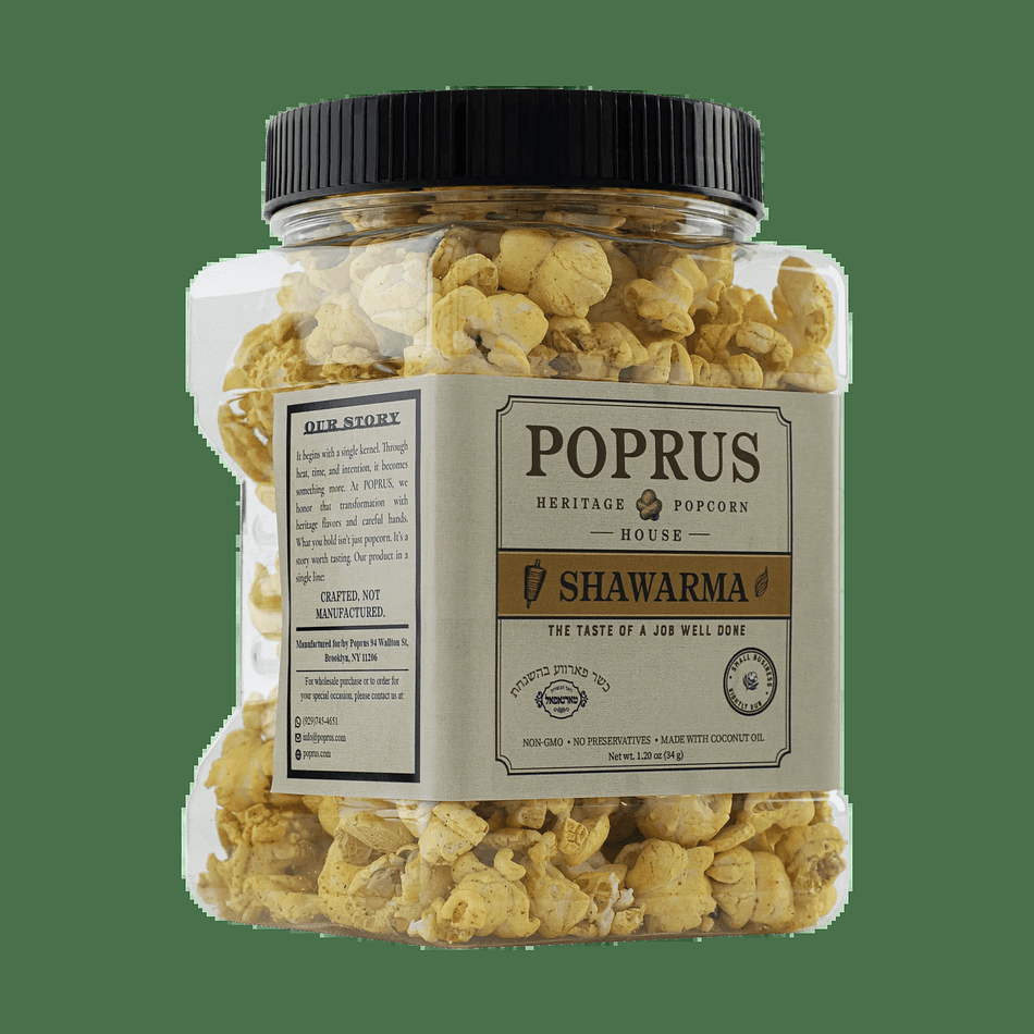 Shawarma Spiced Popcorn, Coconut Oil, Savory Bold Flavor, Kosher Parve Dairy-Free, 1.20 oz Bottle