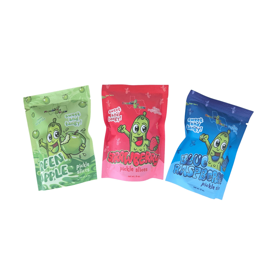 Sweet Pickle Snack Packs, Strawberry Blue Raspberry & Green Apple, Tangy-Sweet Snack, 3-Pack Variety Bundle