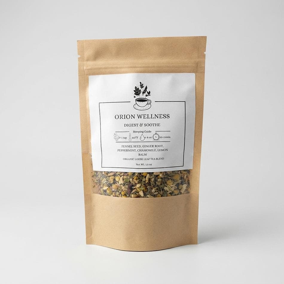 Digestive Herbal Tea, Fennel & Ginger + Peppermint, After-Meal Bloat & Comfort, Caffeine-Free Loose Leaf, 1.5 oz