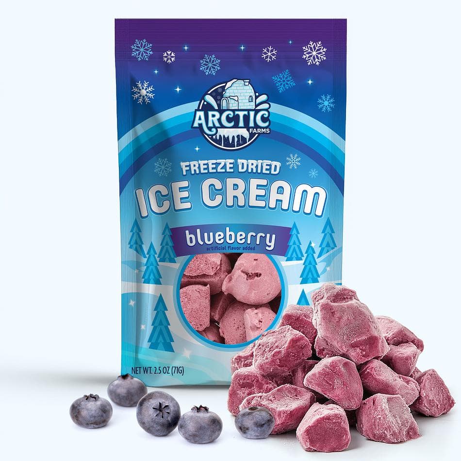 Freeze-Dried Ice Cream Bits, Blueberry, No-Melt Crunchy Snack, Shelf-Stable, Large Resealable Bag (2.5 oz)