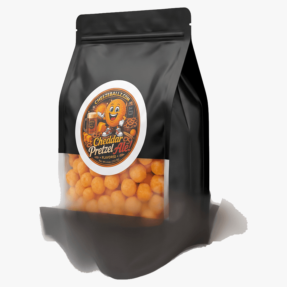Beer Cheese Balls Snack, Cheddar & Pretzel Ale Flavor, Gluten-Free Crunchy Cheese Puffs, Resealable Pouch, 4 oz